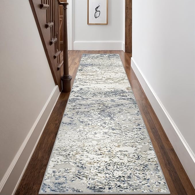 Art&Tuft 2x10 Runner Rug - Washable Runner Rugs, Non-Slip Runner Rug for Hallway, Low-Pile 2x10 Rug Runner Kitchen Laundry Room Rug Throw Carpet for Entrance Bedroom Living Room, Blue