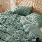 Bedsure Boho Duvet Cover King Size, Soft & Comfortable Elegant Design Boho Bedding for Decoration, Machine Washable Comforter Cover for All Seasons,Includes 1 Duvet Cover & 2 Pillow Shams,Sage Green