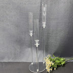 6 Set 3 Arms Acrylic Candelabra Centerpieces for Wedding Table Decorations,30.7" Clear Candlesticks Holder with Acrylic Shade for Valentine's Day Dinner Party Fireplace Decor Fit LED Candle