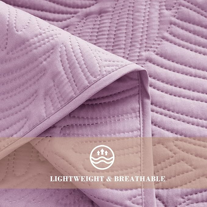Exclusivo Mezcla Twin Quilt Bedding Set, Lightweight Lilac Quilts Twin Size for All Seasons, Soft Microfiber Bedspreads Coverlets Bed Cover with Leaf Pattern, 2 Piece