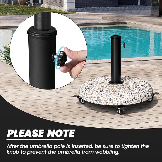 Crestlive Products 45lbs Umbrella Base with Wheels, Patio Umbrella Stand Heavy Duty, Round Cobble Cement Market Umbrella Base for Outdoor, Deck, Lawn, Garden(Cobblestone)