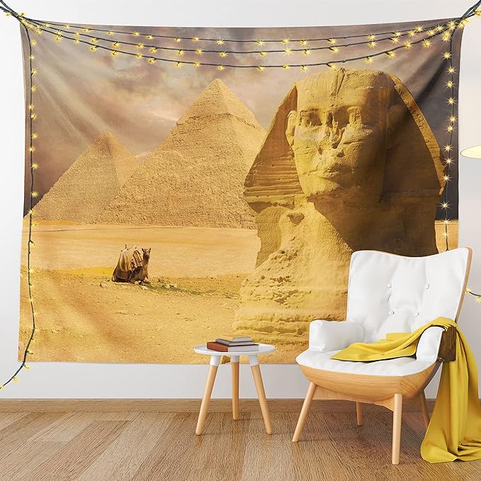 Ambesonne Egyptian Print Tapestry, Sphinx Face Other Pyramids in Egypt Old Historical Monument, Fabric Wall Hanging Decor for Bedroom Living Room Dorm, 30" X 45", Amber Sand Brown
