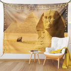 Ambesonne Egyptian Print Tapestry King Size, Sphinx Face Other Pyramids in Egypt Old Historical Monument, Wall Hanging Bedspread Bed Cover Wall Decor, 104" X 88", Amber Sand Brown