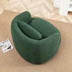 KINWELL 34" Wide Boucle Swivel Barrel Chair with 23" Ottoman Set, Fully Assembled Set of Sherpa Accent Chair and Footrest, Modern Comfy Armchair and Footstool for Living Room and Bedroom, Green