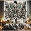 Ambesonne Mandala Tapestry King Size, Medieval Esotery Inspired Oriental Moth with Floral Details Witchcore, Wall Hanging Bedspread Bed Cover Wall Decor, 104" X 88", Grey Yellow Green Sepia