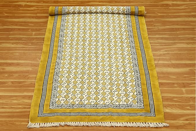 Kilim Runner 4x15 Cotton Runner Rug Yellow & Beige Indoor Outdoor Runner 0.19 inches Stone Easy Washable Hand Wash Cotton Carpet Flatweave Runner Rugs for Hallway, Staircases, Corridor Runner