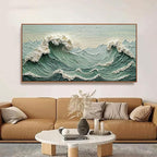 Canvas Wall Art Decor Pictures Large Sea Wave Abstract Wall Decor Print Modern Abstract Green Wall Art Painting Pictures For Living Room Home Kitchen Office Artwork 29 X 58 Inch With Framed