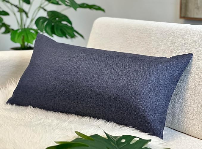 Aiking Home Woven Fine Faux Linen Throw Pillow Cover, Size 12"x24", Navy