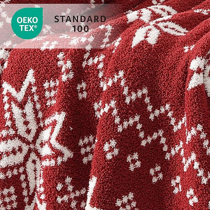 WRENSONGE Christmas Throw Blanket, Red Snowflake Pattern, Soft Cozy Fluffy Warm Throw Blankets for Couch, Sofa, Chair, Bed, Camping, Picnic, Travel Lightweight Bed Blanket - 50"*60"