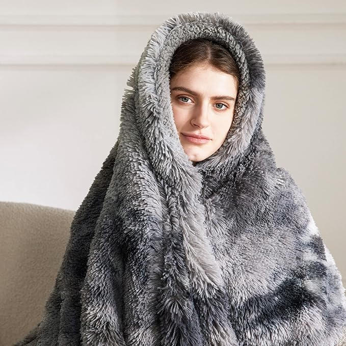Bedsure GentleSoft Fuzzy Faux Fur Sherpa Fleece Blanket Twin Size, Plush Thick Warm Twin Blanket for Bed, College Dorm Essentials Gifts for Girls Boys, Tie Dye Grey Decor for Winter, 60x80
