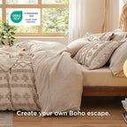 Bedsure Boho Duvet Cover King Size, Soft & Comfortable Elegant Design Boho Bedding for Decoration, Machine Washable Comforter Cover for All Seasons,Includes 1 Duvet Cover & 2 Pillow Shams,Linen