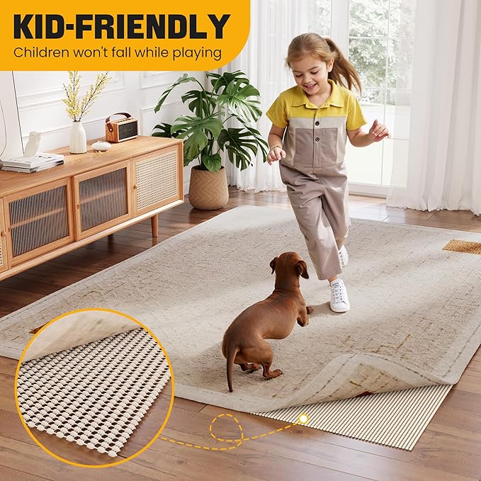 Non-Slip Rug Pad Gripper 5x8 Feet, Anti Skid Mat for Under Area Rugs, Keeps Rugs in Position and Safe, Thick Cushioned Carpet Pad for Hardwood Floors Protection
