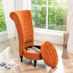 Royal High-Back Velvet Accent Chair for Vanity with Storage and Luxurious Upholstery, Retro Design and Versatile Usage for Livingroom, Bedroom, Lounge and Office, Red Orange