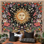 Accnicc Sun and Moon Tapestry Boho Vintage Floral Wall Tapestry for Bedroom Aesthetic Hippie Celestial Botanical Colorful Plant Large Tapestries Wall Hanging for Living Room Dorm 80 x 60 Inch