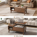 LYNCOHOME Fluted Lift Top Coffee Table with Storage, Modern Coffee Table for Living Room, Home Office（Walnut）