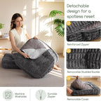Washable Floor Pillow Cushion for Adults, Meditation Cushion Pillow, Removable Tufted Blended Corduroy Cover, Large Square Floor Sitting for Tatami Living Room or Yoga, 2Pack, Machine Washable