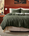 Bedsure Cotton Duvet Cover King - 100% Cotton Waffle Weave Olive Green Duvet Cover King Size, GentleSoft™ and Breathable Bedding Set for All Season, 3 Pieces, 104"x90"