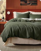 Bedsure Cotton Duvet Cover King - 100% Cotton Waffle Weave Olive Green Duvet Cover King Size, GentleSoft™ and Breathable Bedding Set for All Season, 3 Pieces, 104"x90"