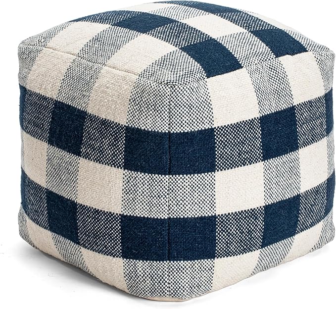 Anji Mountain Artisan Crafted Cotton Blend Pouf Ottoman | Versatile Floor Seating & Footstool for Living Room | Modern Boho Home Décor Accent | Filled Pouffe