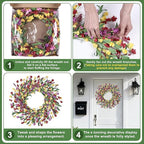Wreaths for Front Door, 24 Inch Spring/Summer Front Door Wreath, Colorful Paper Flower Wreath for All Seasons for Indoor Home Wall Window Office Wedding Farmhouse Decor (Multicolor)