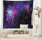 Ambesonne Galaxy Tapestry, Starry Night Nebula Cloud Celestial Theme Image Space Art Elements Print, Wide Wall Hanging for Bedroom Living Room Dorm, 60" X 40", Black Purple Blue