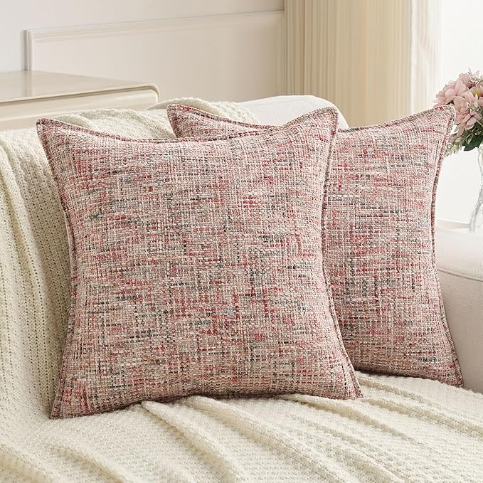 FUTEI Blush Decorative Throw Pillow Covers 26x26 Inch Set of 2,Soft Chenille Tweed Textured Euro Pillow Shams,Modern Home Decor for Couch Bed Living Room