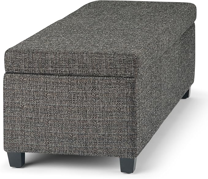 SIMPLIHOME Avalon Storage Ottoman Bench - 48 inch Wide Upholstered Tweed Look Fabric Rectangular Lift-Top Ottoman in Dark Grey, Contemporary Storage Bench for Living Room with High-Density Foam