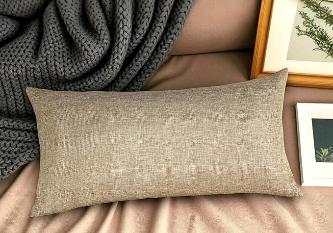Aiking Home Woven Fine Faux Linen Throw Pillow Cover, Size 12"x24", Wheat