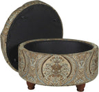 Homepop Home Decor |N8264-F1044 | Large Button Tufted Woven Round Storage Ottoman | Ottoman with Storage for Living Room & Bedroom, Traditional Paisley