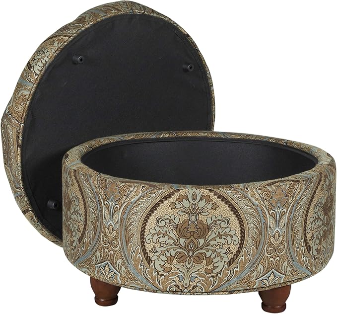 Homepop Home Decor |N8264-F1044 | Large Button Tufted Woven Round Storage Ottoman | Ottoman with Storage for Living Room & Bedroom, Traditional Paisley
