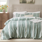 Bedsure Waffle Weave Duvet Cover Queen - 100% Cotton Boho Duvet Cover with 2 Pillowcases - Green Textured Comforter Cover with Zipper Closure (Queen, 90"x90")