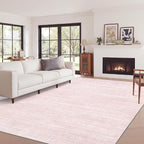 Art&Tuft Washable Rugs 5x7, Low Pile Area Rugs for Living Room - Non Slip and Stain Resistant Soft Thin 5x7 Rug for Bedroom, Dining Room, Kitchen, Office, Lightpink