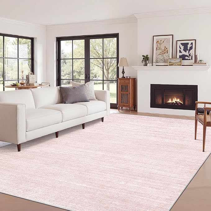 Art&Tuft Washable Rugs 5x7, Low Pile Area Rugs for Living Room - Non Slip and Stain Resistant Soft Thin 5x7 Rug for Bedroom, Dining Room, Kitchen, Office, Lightpink