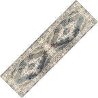 MICRODRY Runner Rug, Low-Profile Design for a Sleek, Bulk-Free Look. Machine Washable, Stain-Resistant, Skid-Resistant Backing, Ideal for Bedroom Hallway, Kitchen, or Entryway, 2x7', Inez (Cream/Blue)