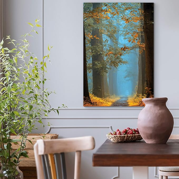 Renditions Gallery Nature Canvas Wall Art Home Paintings & Prints Misty Orange Blue Avenue Glam Modern Wall Hanging Artwork Decorations for Bedroom Dining Office Kitchen - 24"x36" LT06