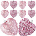 Pink Valentine's Day Heart Ornaments 10Pcs Glitter Sequin Heart Shaped Baubles Decoration Valentines Pearl Foam Hanging Decor(2.36in)