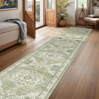 Hallway Runner Rug 2x12, Extra Long Washable Runner Rugs with Rubber Backing, Non Slip Runner, Vintage Rug Runners for Kitchen Laundry Room Entryway (Light Green,2'x12')