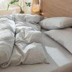 MooMee Striped Duvet Cover Set 100% Washed Cotton Linen Like Textured Breathable Durable Soft Comfy (Dark Grey White Pinstripes, Queen 90"x90")