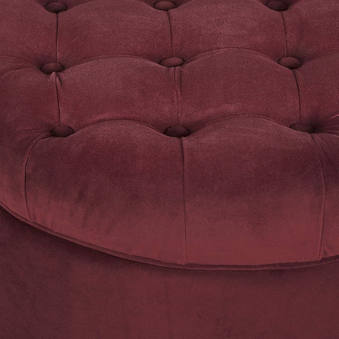Homepop Home Decor |N8264-B119 | Large Button Tufted Velvet Round Storage Ottoman | Ottoman with Storage for Living Room & Bedroom, Berry