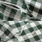MooMee Gingham Duvet Cover Set 100% Washed Cotton Linen Like Textured Breathable Durable Soft Comfy Modern Checkered Design (Buffalo Plaid Forest Green, Oversized Full 82"x86")