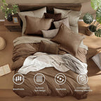 Monbix Full Size Comforter Set, Brown Bedding Comforter for Full Size Bed Set Reversible, Bedding Sets Full 7 Pieces, Cationic Dyeing Bed in a Bag with Comforter, Sheets, Pillowcases & Shams
