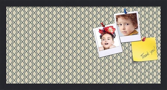 PinPix 24x12 Inch Cork Bulletin Board. This Decorative Framed Pin Board Comes with Yellow and Blue Waves Design and a Satin Black Frame. Ideal for Home Office Decor or Message Board (PinPix-321)