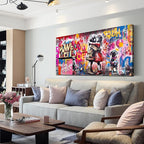 CIRABKY Graffiti Canvas Wall-Art for Dorm Room Girl - Colorful Wall Decor for Living Room - Boy Hugs Girl Print Large Painting Size 24" x 48"