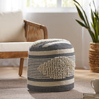 Christopher Knight Home Lucknow Handcrafted Cylinder Pouf - White/Navy Blue