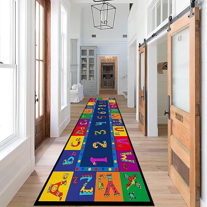 Cartoon ABC Alphabet Runner Rug, 2x6ft, Circus Colorful Number Printing Kids Rugs, Absorbent Breathable Washable Carpet, No Crease Soft Cozy Floor Mat for Indoor Nursery Bedroom