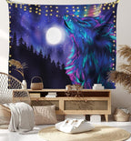 Ambesonne Moon Tapestry, Northern Imagery Aurora Borealis Wolf Forest Starry Night, Wall Hanging for Bedroom Living Room Dorm Decor, 40" X 60", Magenta Indigo