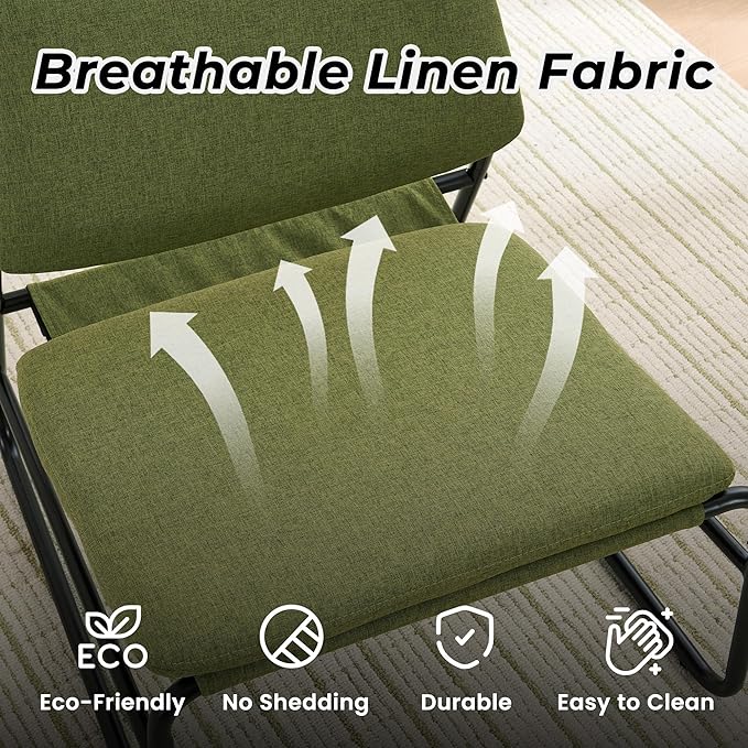 DAICO Modern Accent Chair Armless Sling Accent Chairs Comfy Upholstered Side Sitting Chairs with Metal Frame for Living Room Bedroom Balcony Garden, Linen, Green