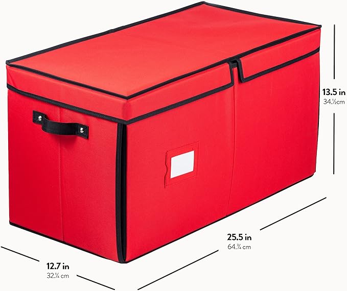 ZOBER Christmas Ornament Storage Box - Stores 128 3" Ornaments with Drawer Style Trays - Tear Proof 600D Oxford Fabric - Ornament Organizer Storage Box, Durable Christmas Containers Holder - Red