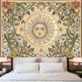 Accnicc Boho Sun and Moon Tapestry Vintage Floral Wall Tapestry for Bedroom Aesthetic Beige Celestial Plant Flower Butterfly Large Tapestries Wall Hanging for Living Room Dorm 80 x 60 Inch