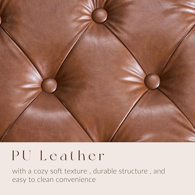 SUNWAVE Storage Ottoman Bench, PU Leather End of Bed Storage Bench with Button Tufted, Safety Hinge Lid, Large Ottoman for Bedroom, Living Room & Entryway